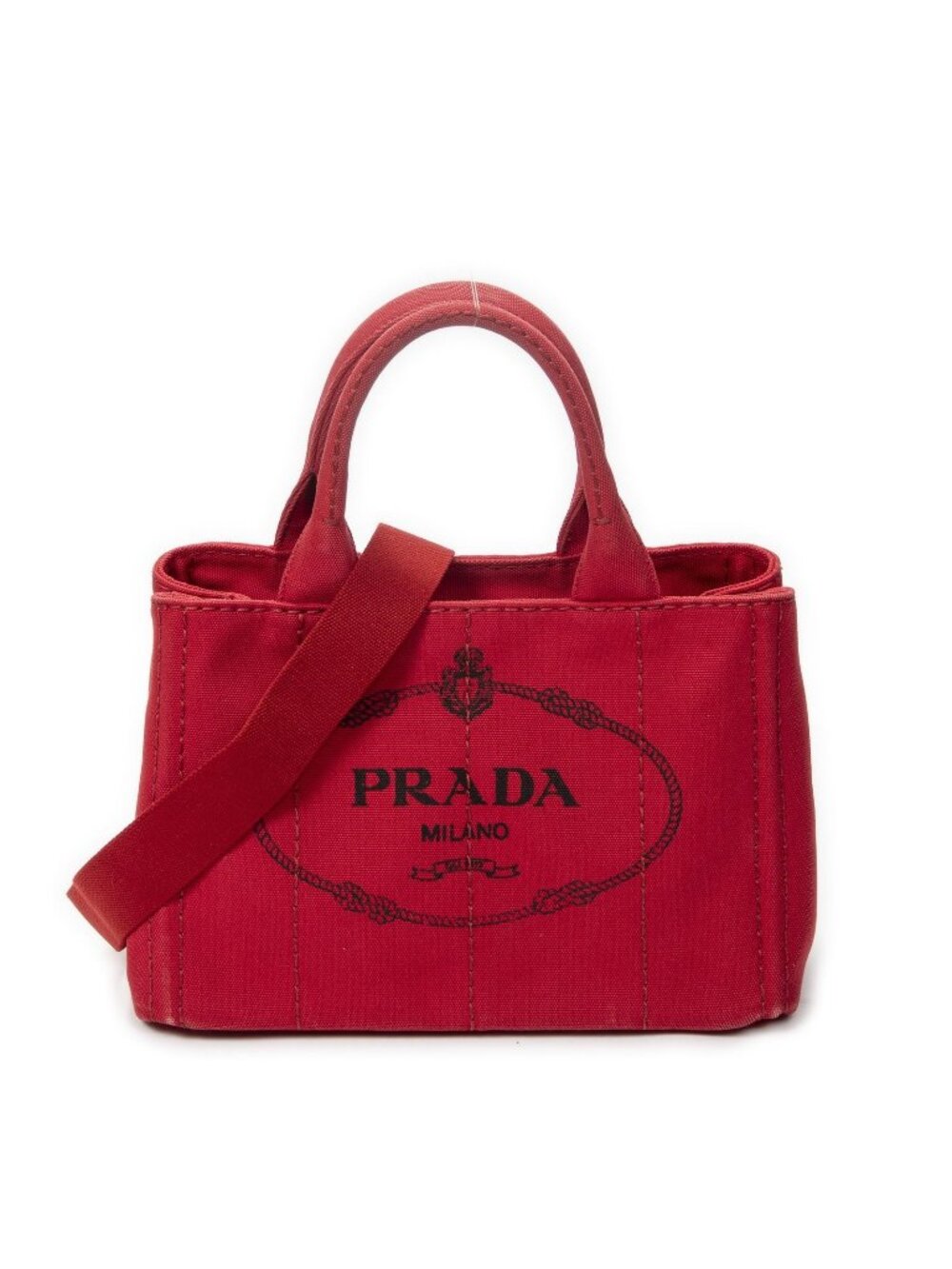 Prada Canapa Small Tote Bag Red Canvas